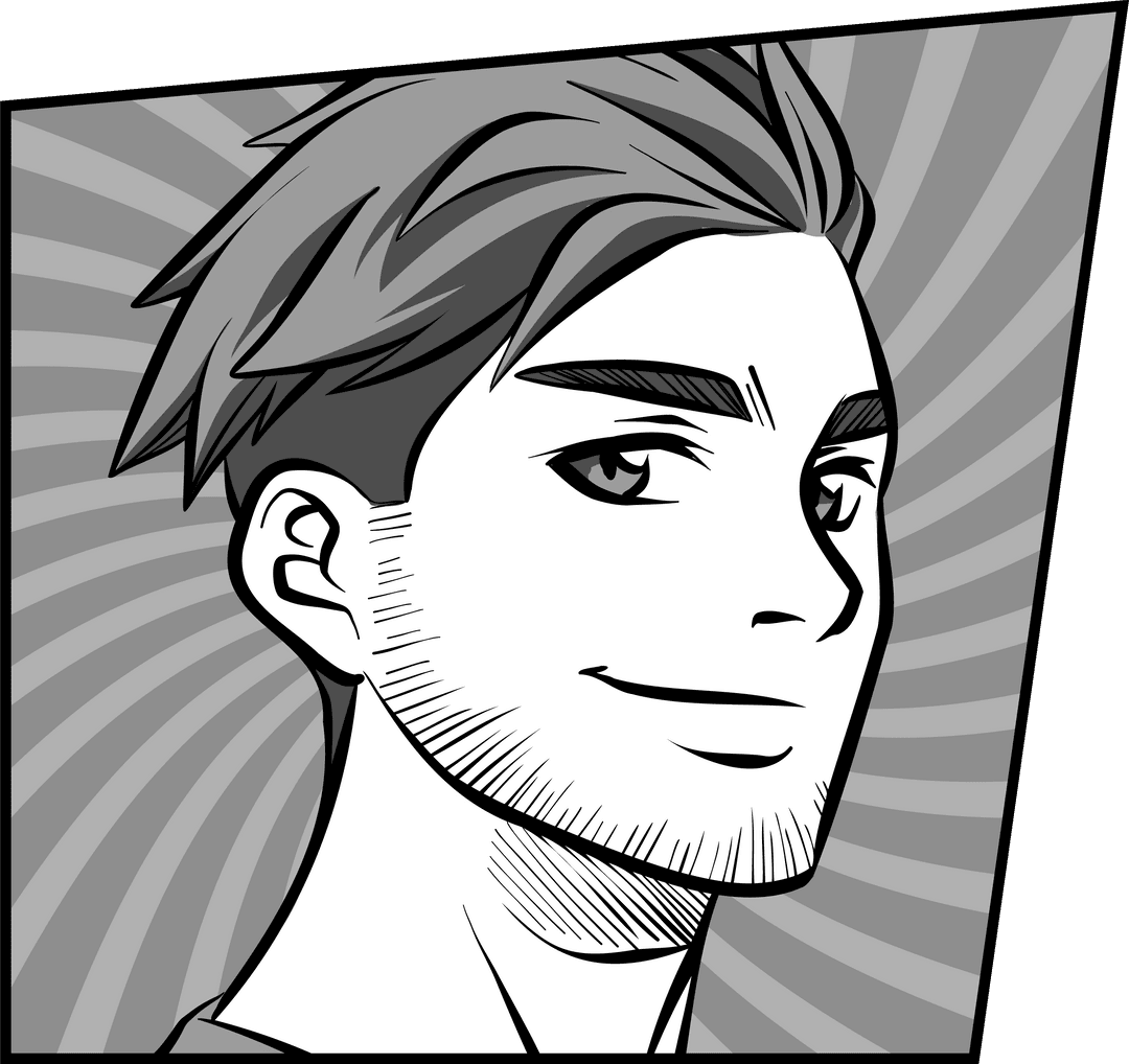 Minimalistic Monochrome Comic Portrait on Transparent Background