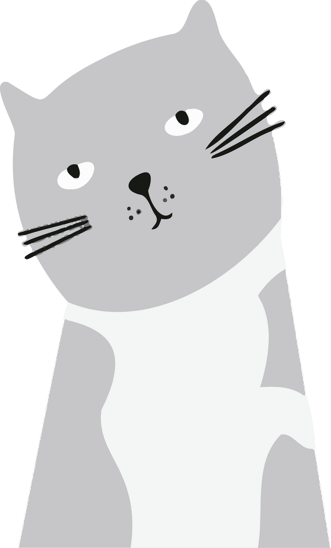 Cute Gray Cartoon Cat on Transparent Background