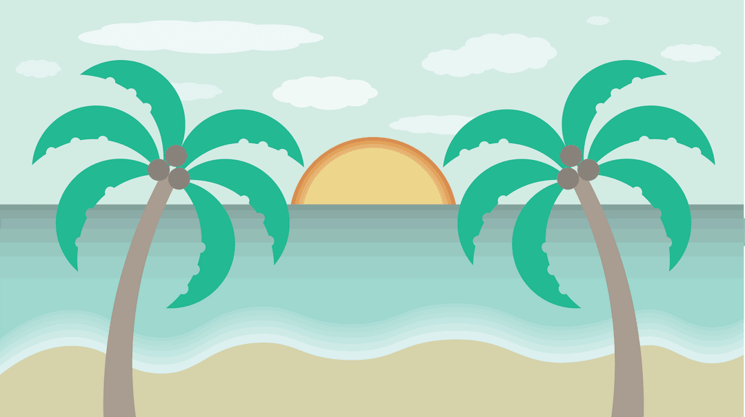 Sunset Over Ocean with Palm Trees on Transparent Background