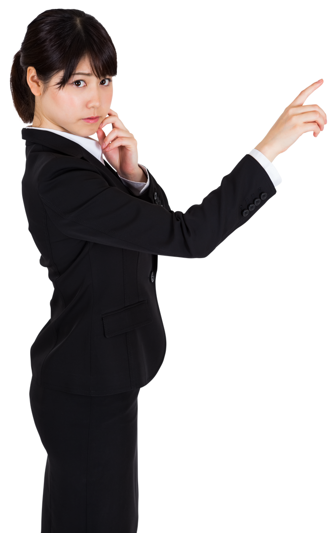 Asian Businesswoman Pointing on Transparent Background for Virtual Concepts - Download Free Stock Images Pikwizard.com