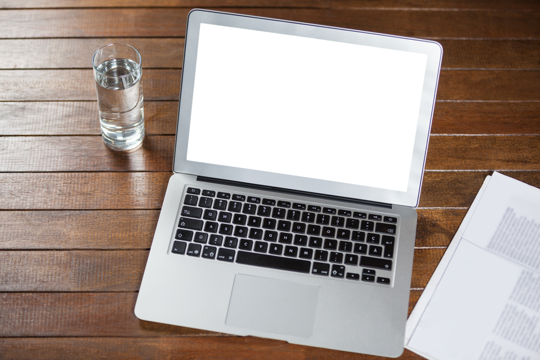 Transparent Screen Laptop with Water Glass on Wooden Desk - Download Free Stock Images Pikwizard.com