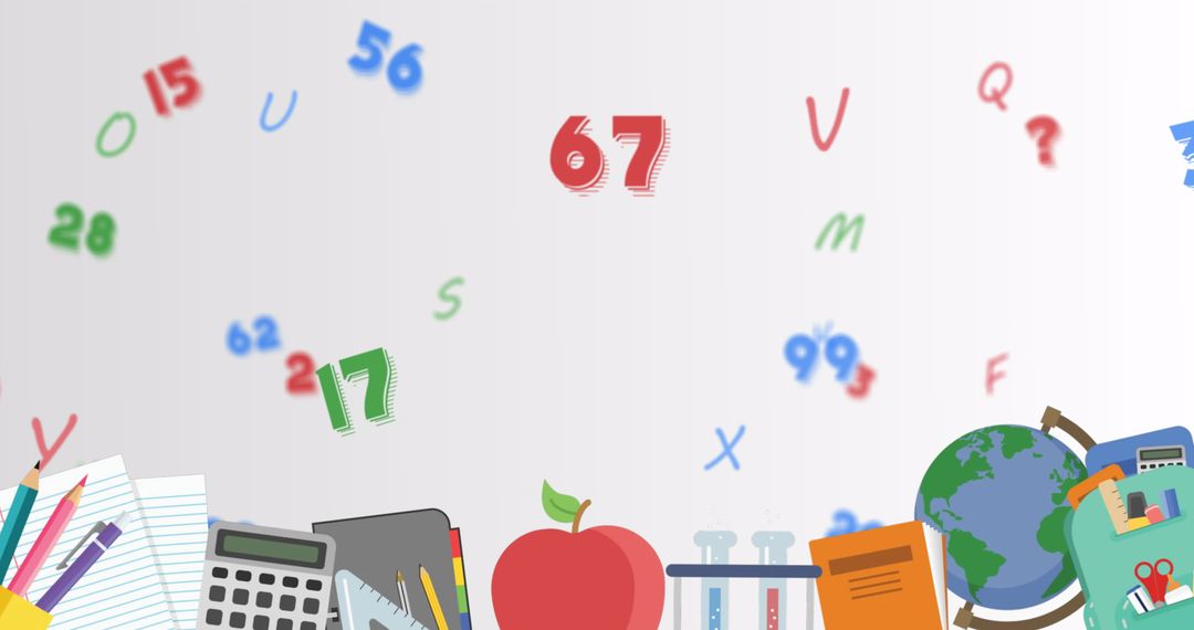 Education Symbols and Numbers with School Items on White