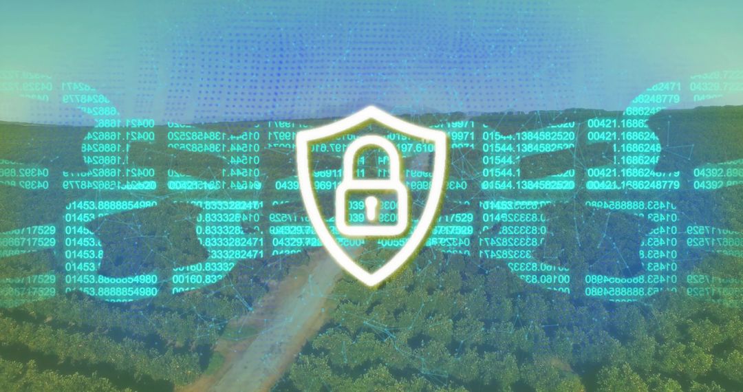 Futuristic Digital Security Hologram Over Dense Forest