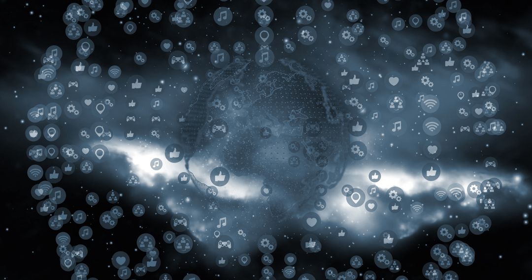 Digital Icons Network Forming Around Spinning Globe