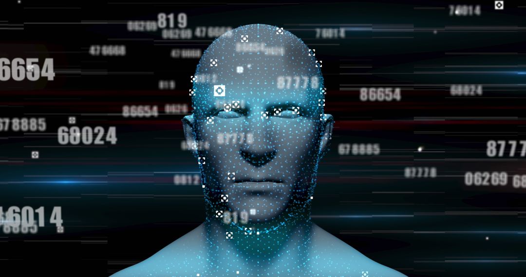 Futuristic Digital Skull with Shifting Cyberspace Numbers