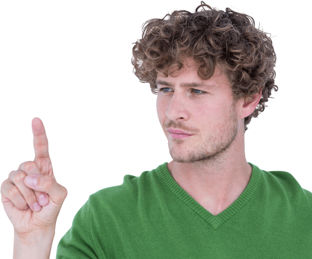 Thoughtful Bout Considering Point Finger Up Gesture on Transparent Background