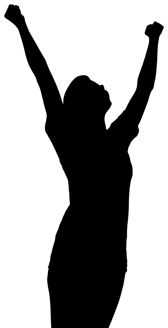 Transparent Silhouette of Woman with Raised Arms Overhead