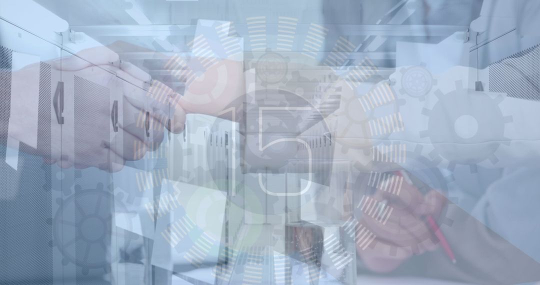 Business Meeting Analyzing Financial Data with Technology Overlay