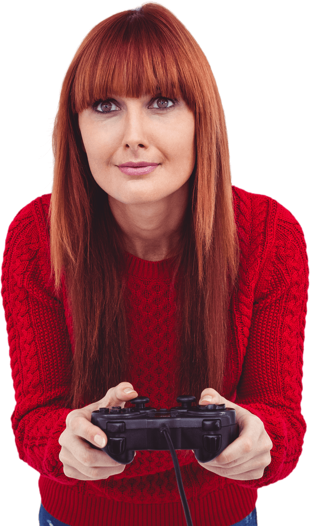 Transparent Woman Enthusiastically Playing Video Games with Controller