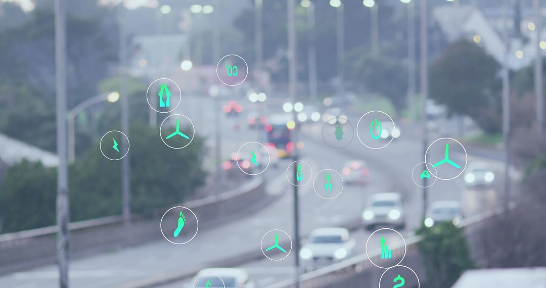 Smart City Traffic with Digital Icons Representing Connectivity