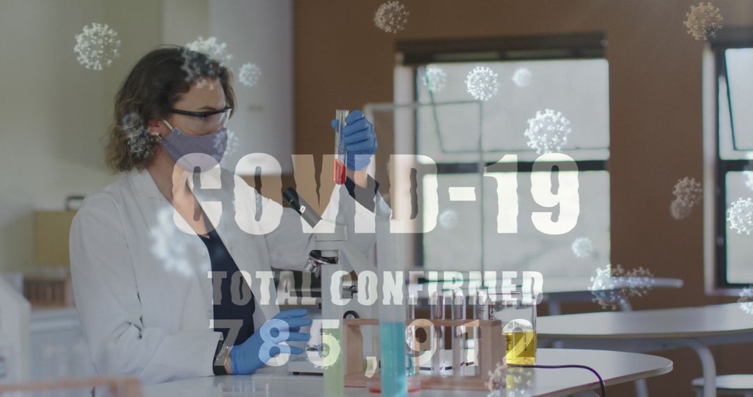 Masked Scientist Observing COVID-19 Stats in Laboratory