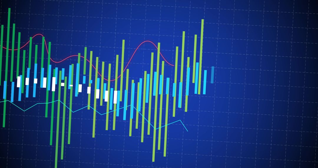 Financial Data Analysis with Dynamic Graph on Blue Background