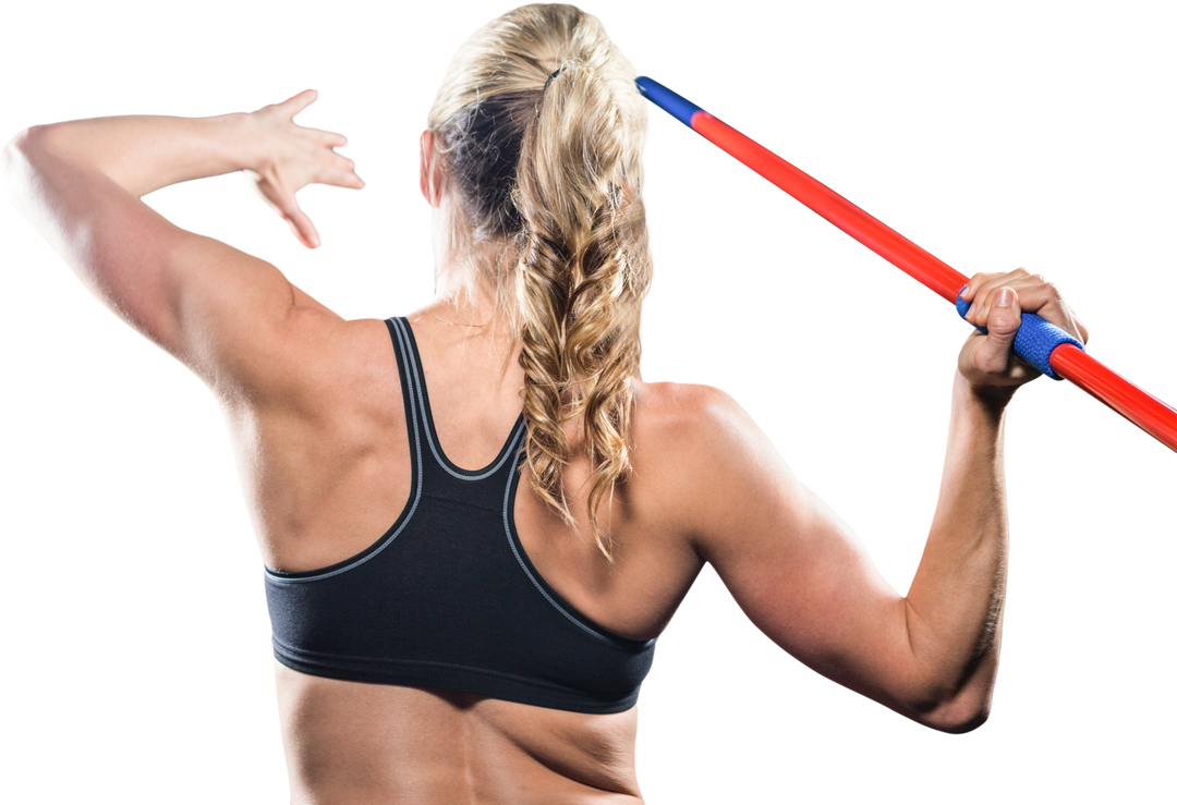 Rear View of Female Javelin Thrower with Blonde Hair on Transparent Background - Download Free Stock Images Pikwizard.com