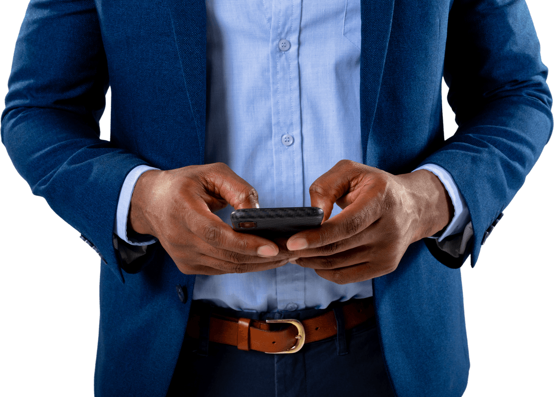Transparent Image of Businessman's Hands Using Smartphone