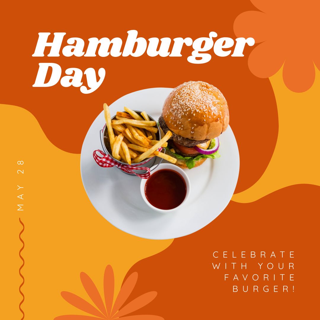 Celebrating Hamburger Day with Tasty Burger and Fries with Sauce - Download Free Stock Templates Pikwizard.com