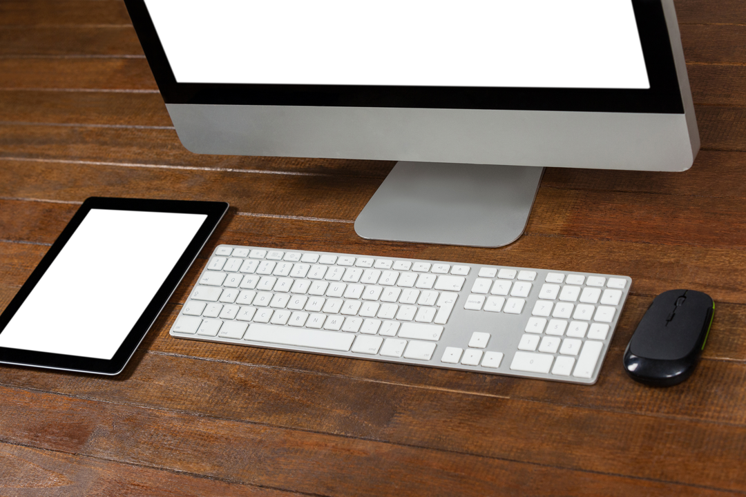 Transparent Desk Top with Computer and Tablet on Wooden Table - Download Free Stock Images Pikwizard.com