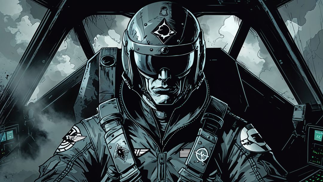 Intense f16 fighter jet pilot maneuvering through stormy skies