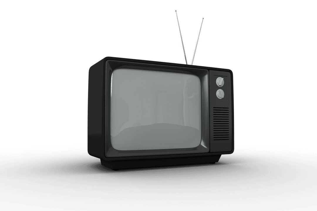 Vintage Black TV Set with Antenna on Transparent Background