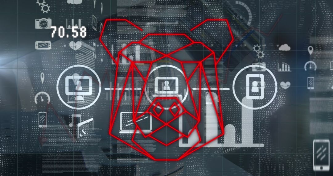 Abstract Digital Network with Bear Icon and Tech Data