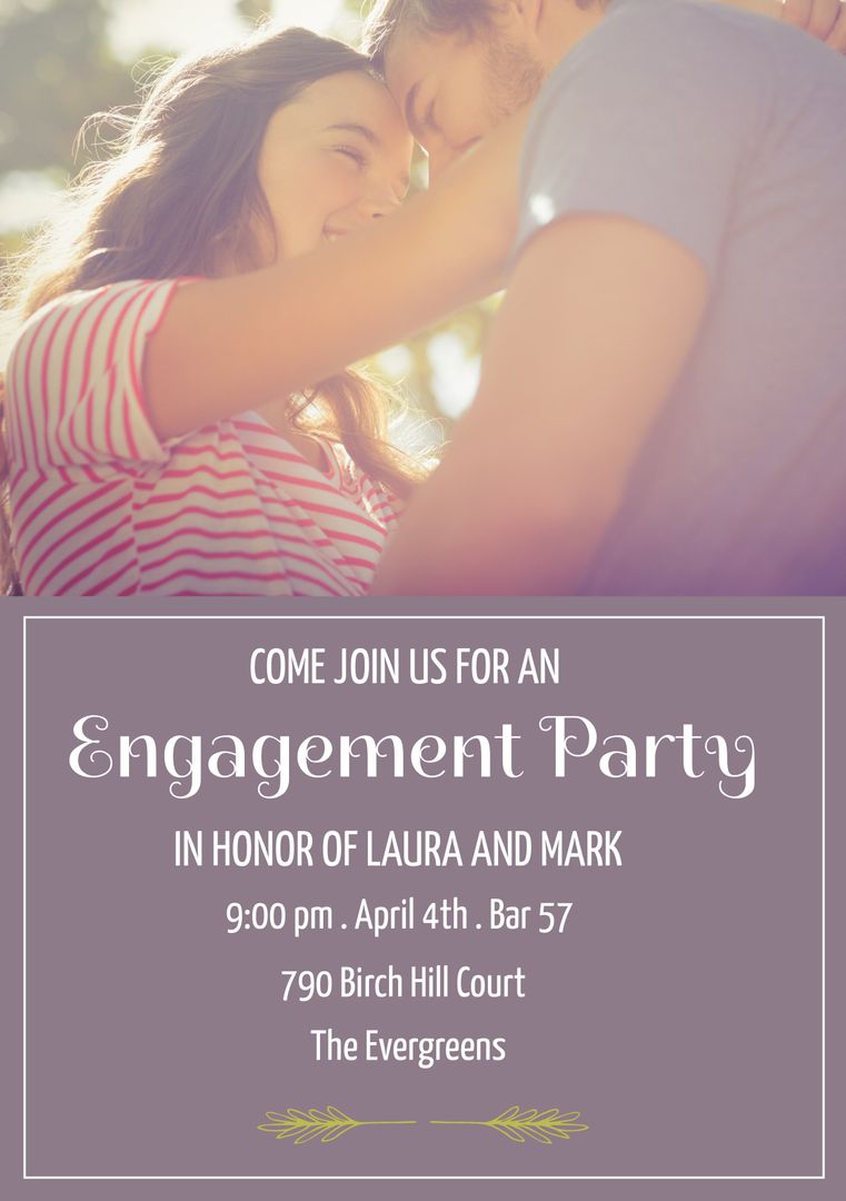 Smiling Couple Embraced in Tender Moment for Engagement Invitation