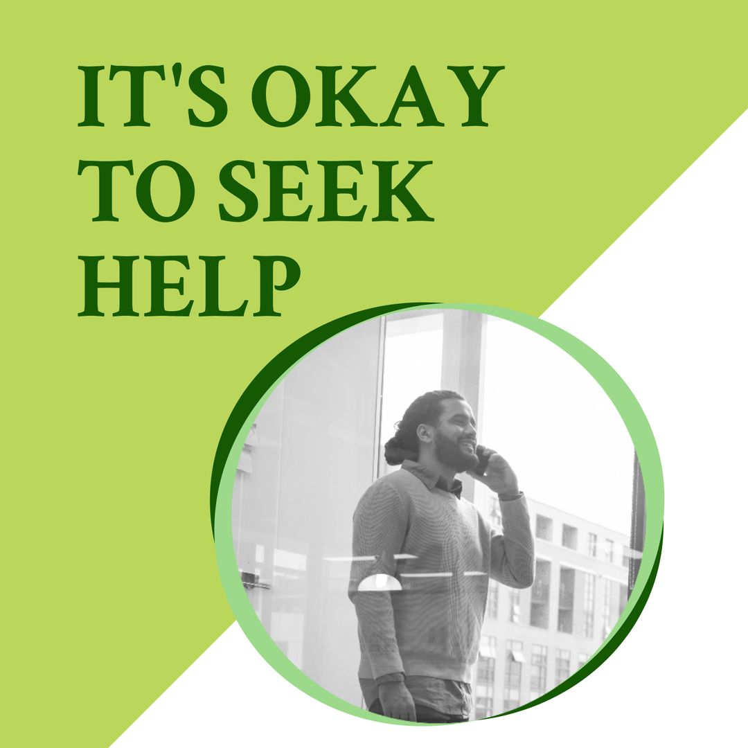 Smiling Man on Phone Illustrating Seeking Help Message