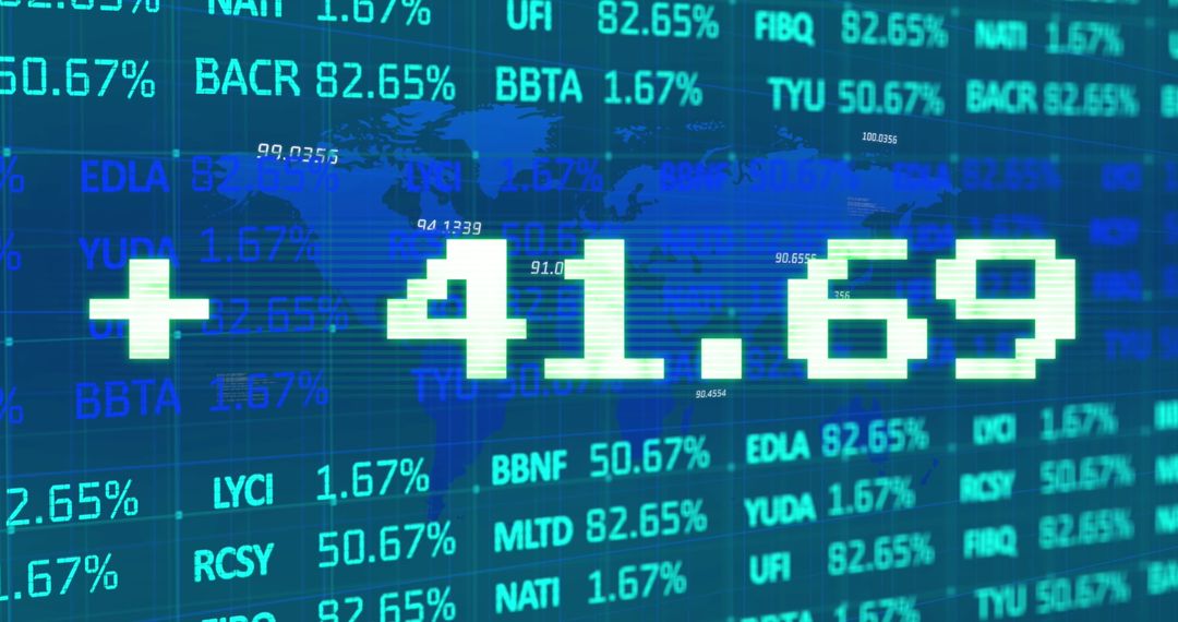 Digital Stock Market Display with Financial Data Over Blue Background