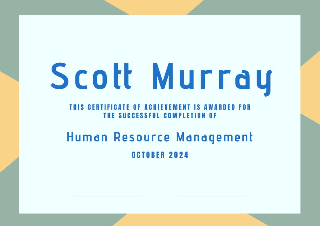 Certificate of Achievement in Human Resource Management - Download Free Stock Templates Pikwizard.com