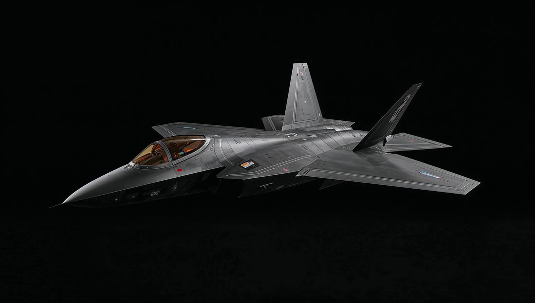 Stealth Fighter Jet Display on Black Background