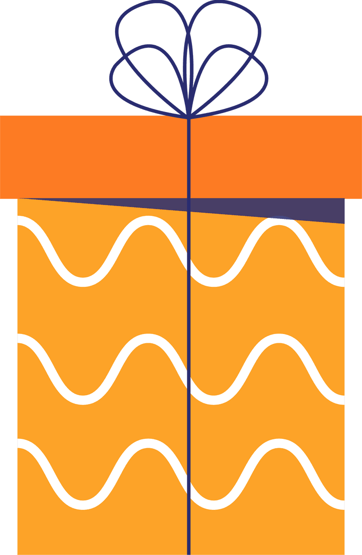 Orange Gift Box with Blue Ribbon Bow on Transparent Background