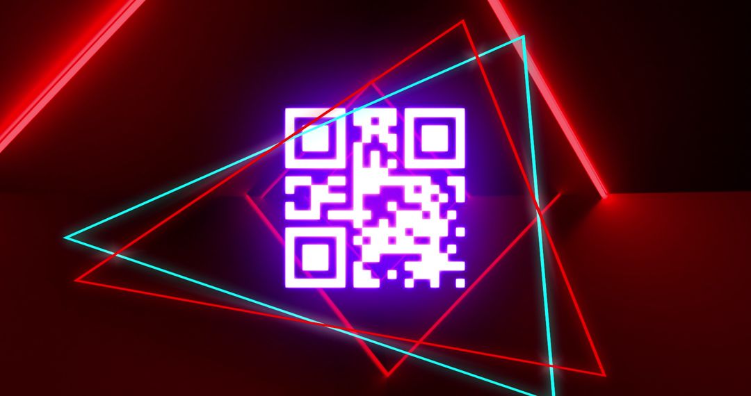 Glowing QR Code with Neon Geometric Shapes Background