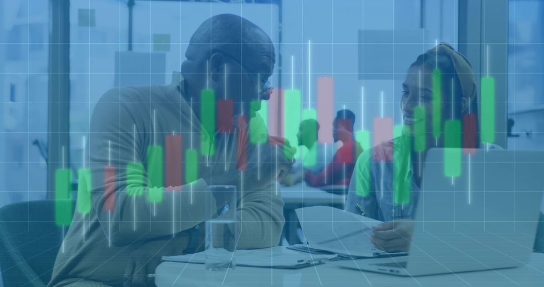 Business Meeting with Financial Graphics Overlay in Office