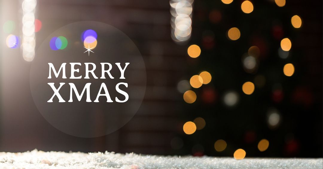 Festive Merry Xmas Greeting with Twinkling Lights Background