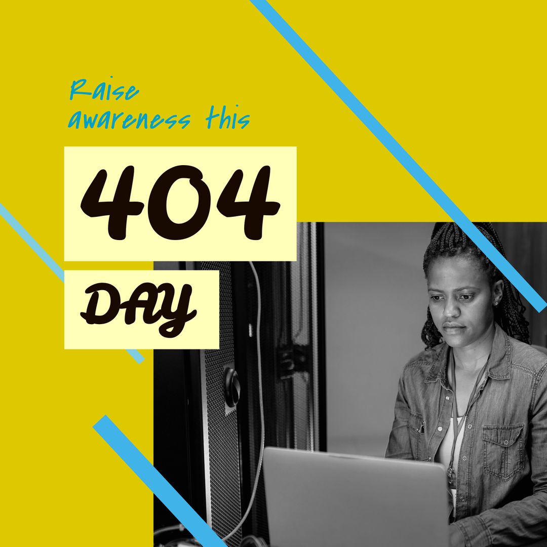 Raising Awareness on 404 Day with Focused Woman Using Laptop