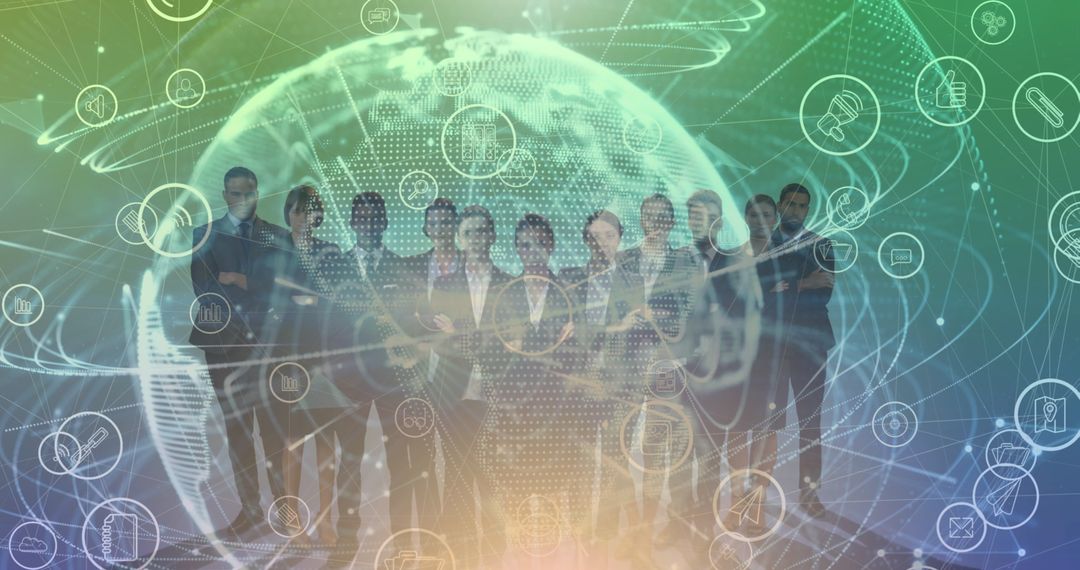 Global Business Team with Digital Network and Icons