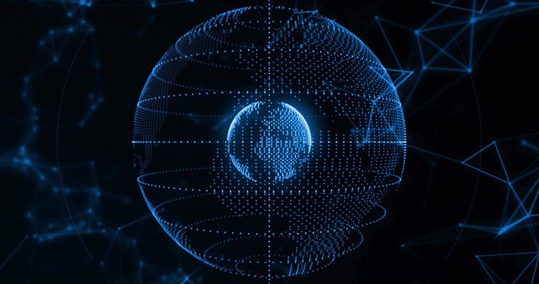 Glowing Blue Nested Spheres Rotating Digital Mesh Network Visualization Abstract Neon Futuristic