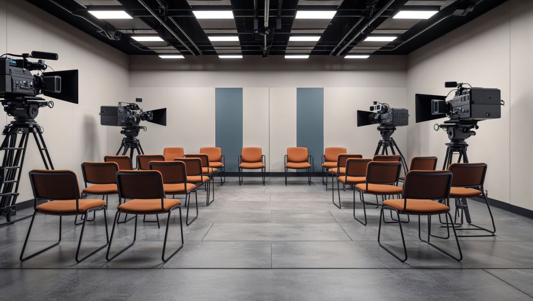 Empty Studio with Chairs and Professional Cameras