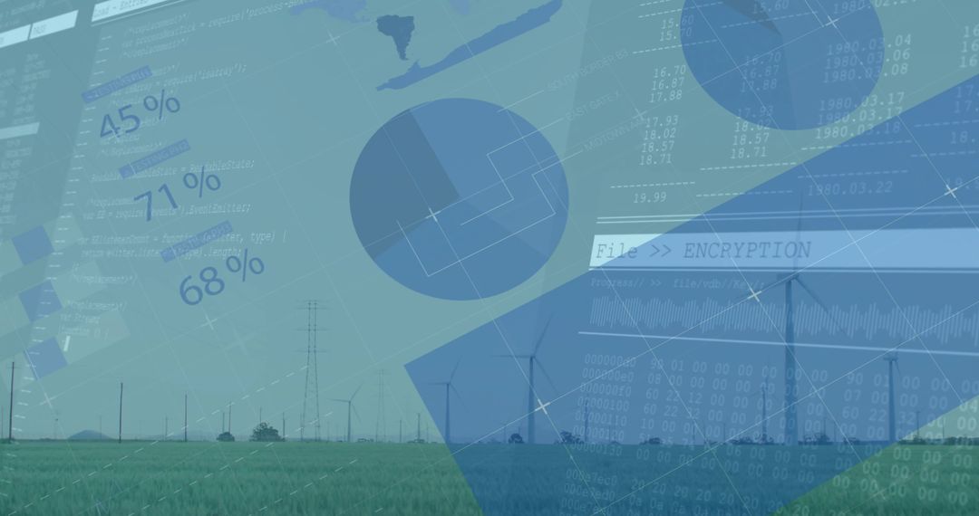 Wind Turbines Energy Overlay with Futuristic Digital Analysis