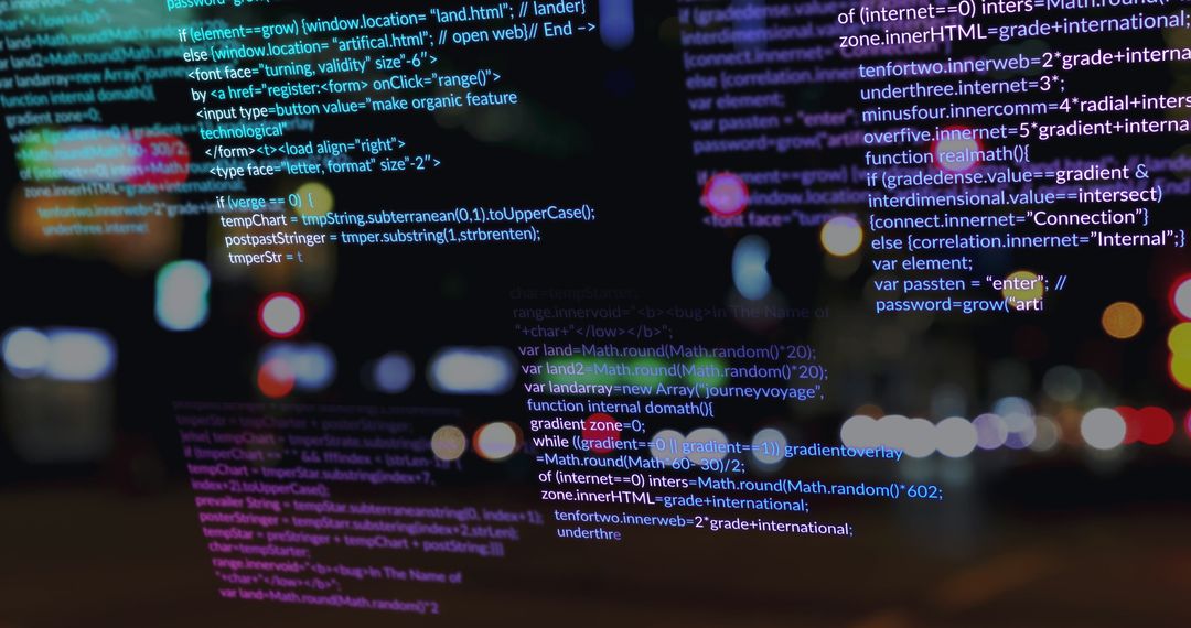 Colorful Code Programming over Urban Nightscape Concept