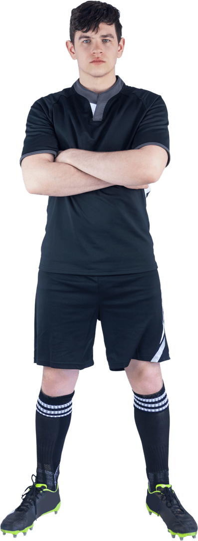 Transparent Rugged Rugby Player Crossing Arms