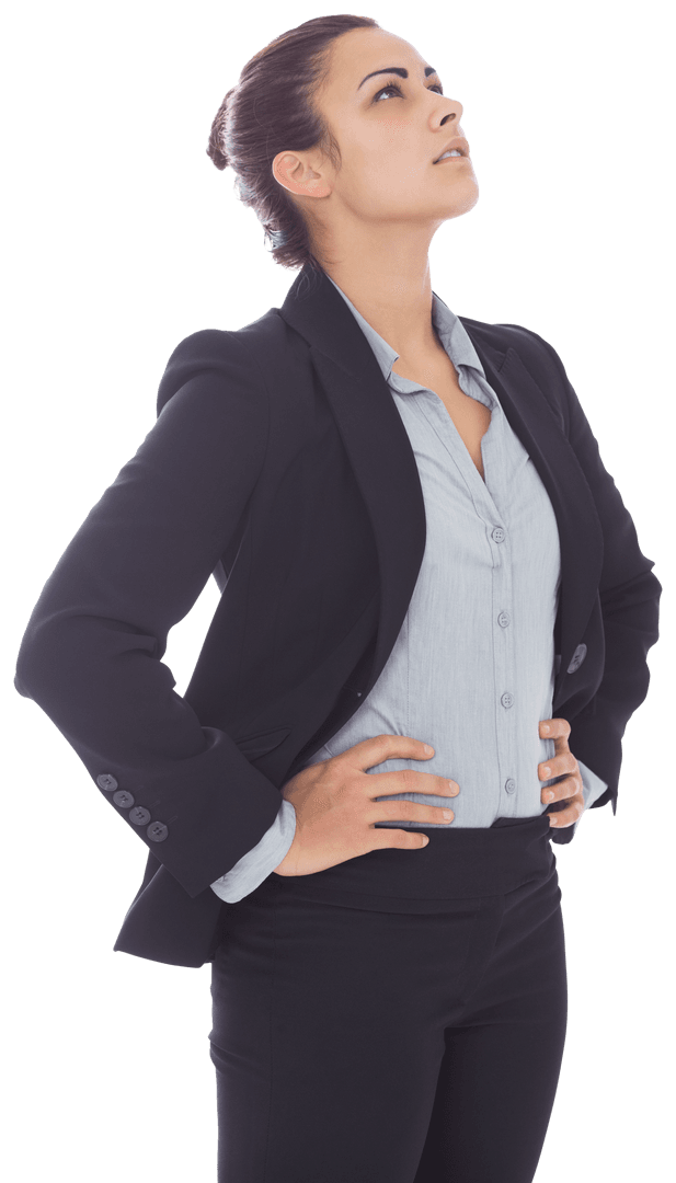 Focused Businesswoman Looking Upward Transparent Background