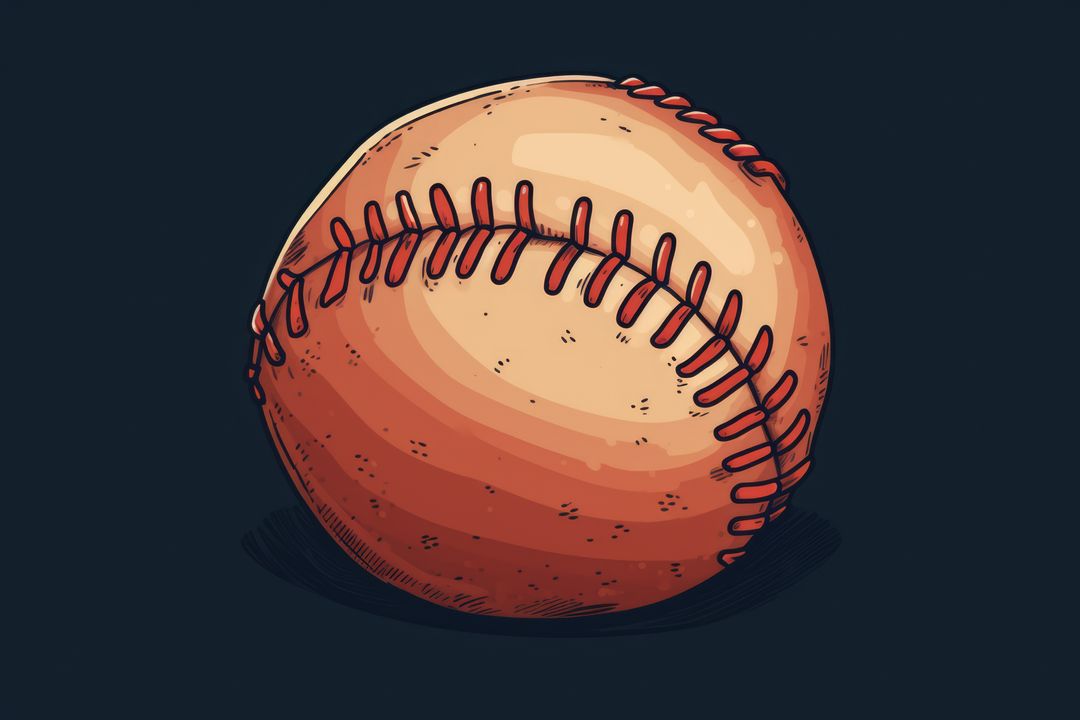 Hand-Drawn Baseball with Red Stitching Against Dark Background - Free Images, Stock Photos and Pictures on Pikwizard.com