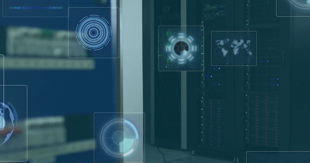 Digital Interface Overlays in High-Tech Server Room Environment