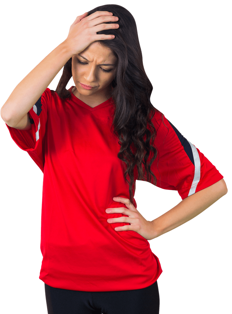 Transparent Female Football Fan in Red Disappointed Expression