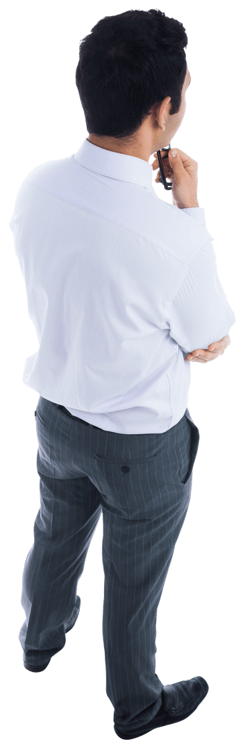 Back View Pensive Businessman on Transparent Background