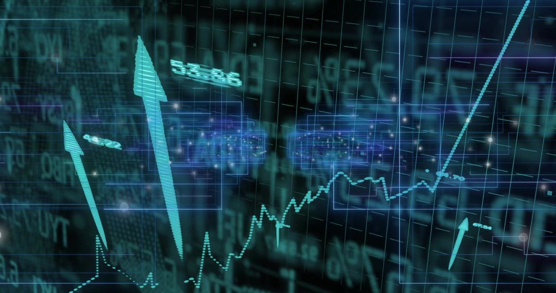Futuristic Financial Chart with Rising Arrows on Digital Trading Dashboard