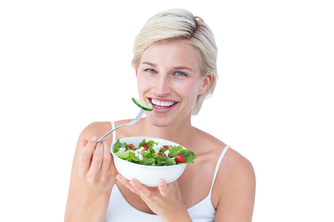 Blonde Woman Eating Fresh Salad, Enjoying Healthy Diet on Transparent Background - Download Free Stock Images Pikwizard.com