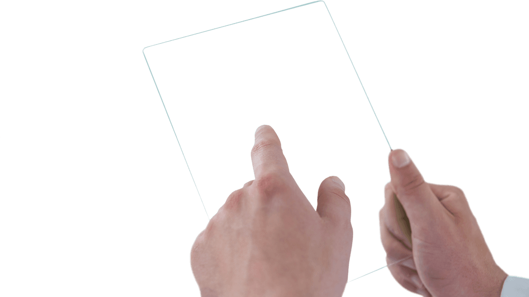 Hands Interacting with Transparent Future Digital Tablet
