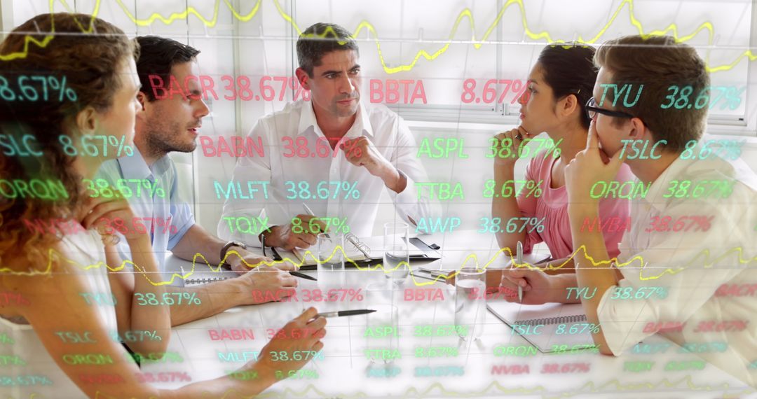 Modern Team Analyzing Stock Trends in Business Meeting