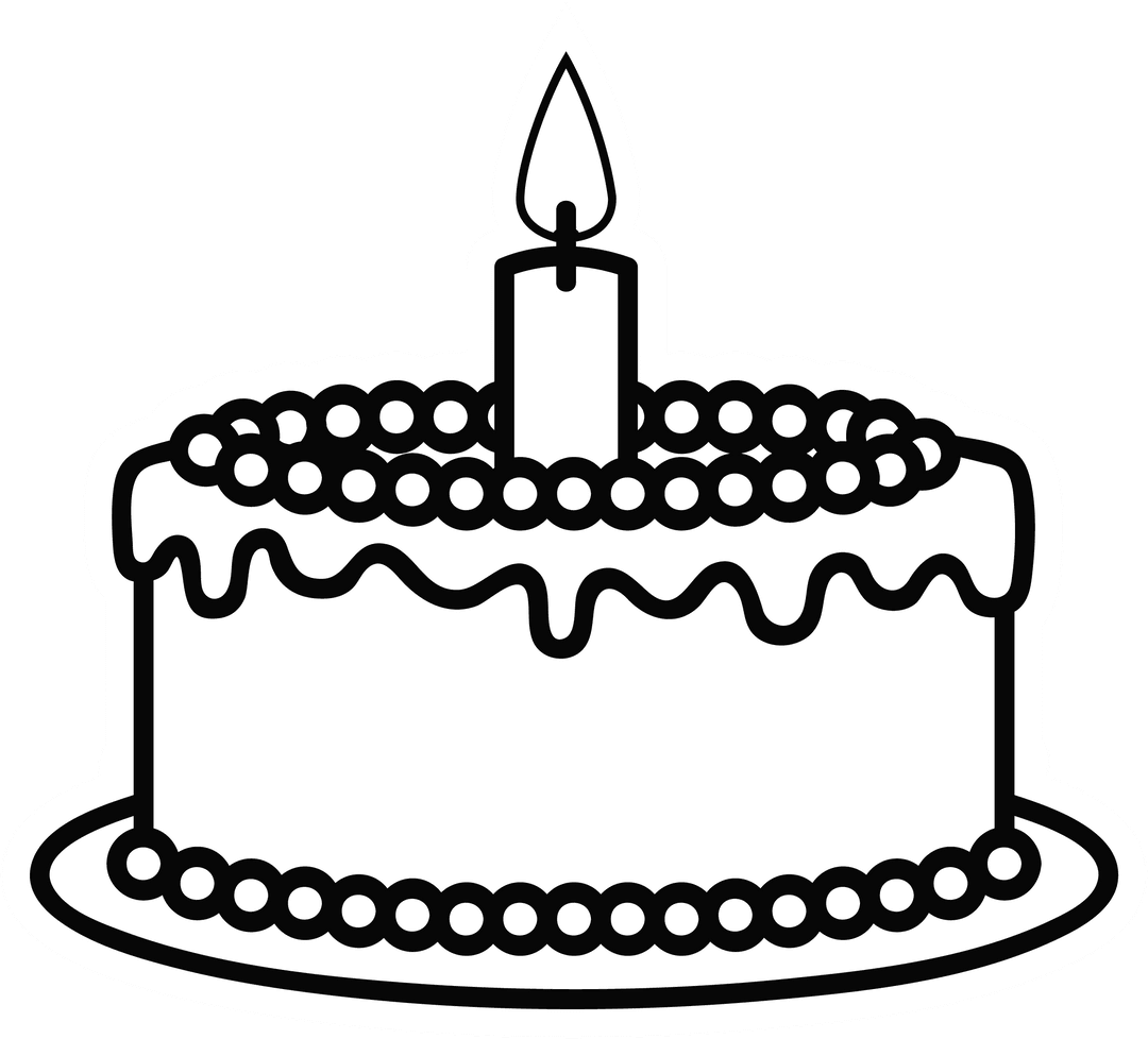 Minimalist Birthday Cake Illustration with Candle on Transparent Background