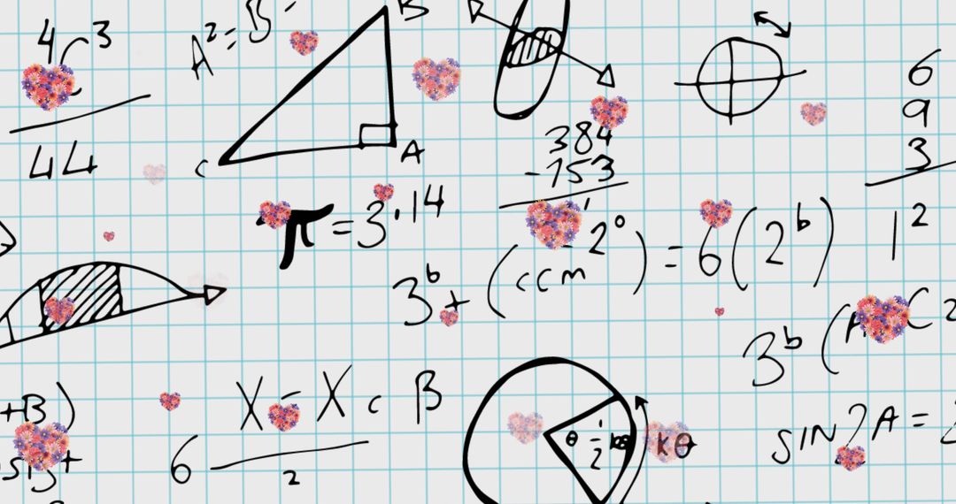 Hearts Overlay Mathematical Equations in Notebook Design